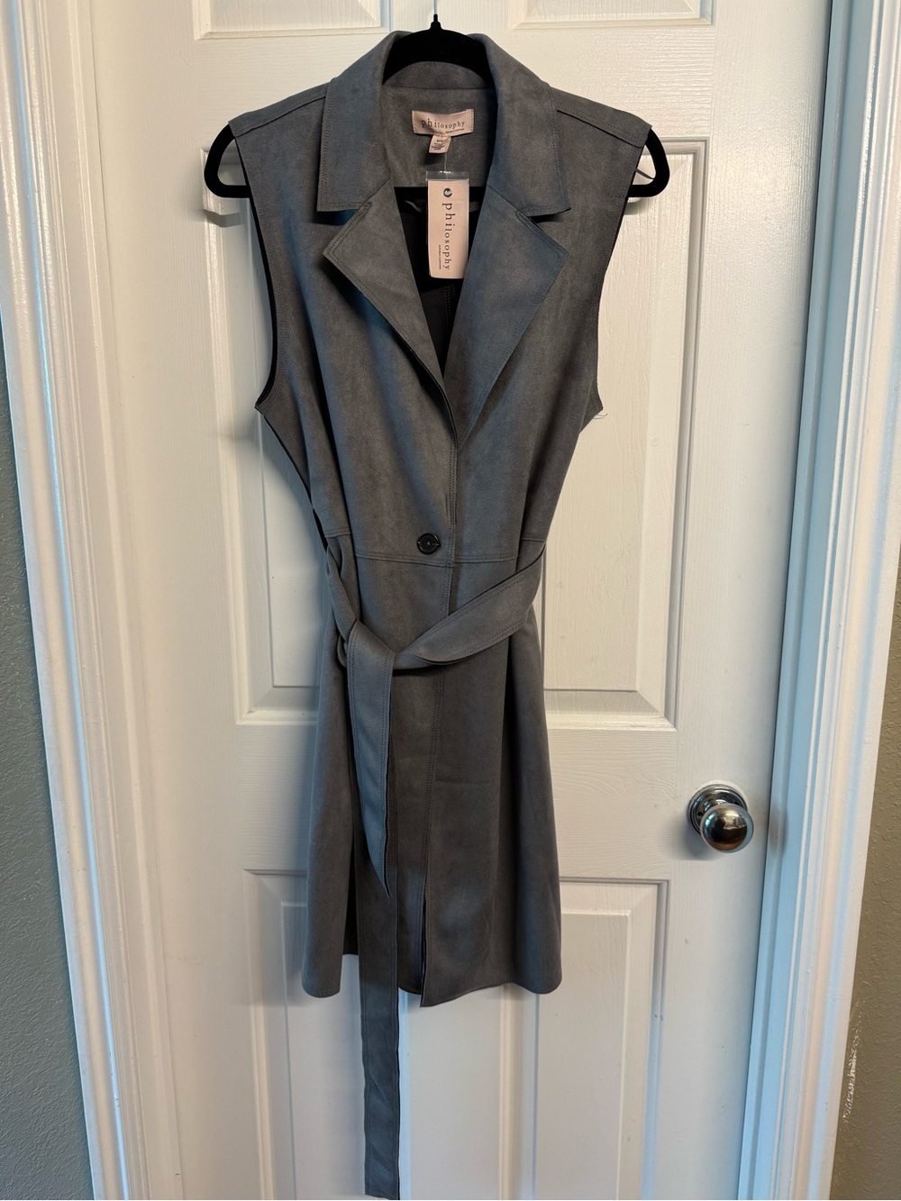 Philosophy Grey Sleeveless Trench Vest with Tie Waist